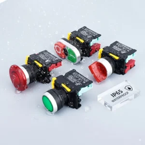 IP65 Waterproof Plastic Push Button Switch Flat Rotary Key Self Reset Lock Dual Emergency Stop Switch Customizable With Light