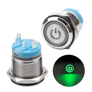 IP67 16mm Metal Push Button Switches 5A Self Locking With Power Green Light Waterproof Push Button Switch