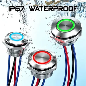 IP67 Metal Push Button Switch 16mm 19mm 22mm 1NO Momentary 5 24V 220V Ring LED Pre Wired for Industrial Panels