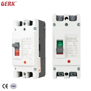 Industrial AC MCCB Molded Case Circuit Breaker 2P 63A 250A 25kA Breaking Capacity Silver Contact CE Certified Gerk