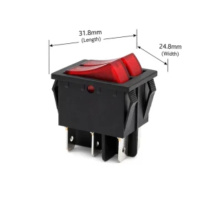 Industrial Double Rocker Switch KCD4 202NC 2 16A 250VAC DPST 6 Pin Red Lighted Power Toggle UL CE CQC Certified