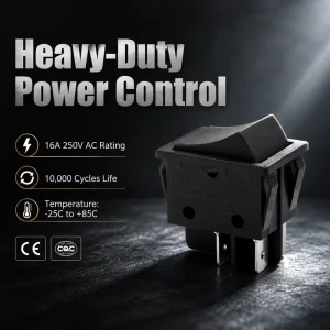 Industrial KCD4-202EC-1 Rocker Switch 16A 250VAC 4 Pin DPST Power Toggle ON-OFF Matte Black for CE CQC Certified IP40 Plastic