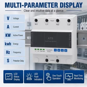 Intelligent Dual Power Automatic Transfer Switch with LCD Display MCU Digital Control Millisecond Auto Switching