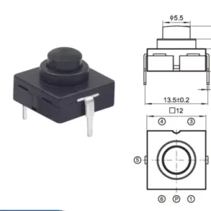 JC12B-BD-11 30V Black Electric Torch Switch 8.3*8.3 2pin On-Off Shift Flashlight Push Button Ex-work Max 12V 12mm 1NO