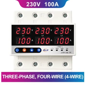 JIUJI Tunable Voltage 3 Phase 4 Wire 3P+N Compact Circuit Breakers Din Rail Volt Amp Gauge Shield 6kA Current