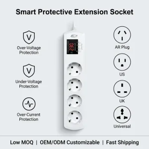 JJSVA FC4 4 Outlets USB VA Protector Power Strip with Adjustable Voltage Current for Refrigerator