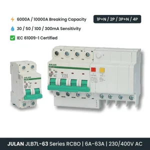 JLB7L 63 RCBO 1P+N 2P 3P+N 4P 6A 63A 30mA Residual Current Circuit Breaker DIN Rail IEC61009 1