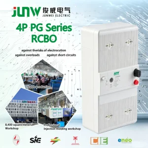 JUNW 4P PG Three Phase Moulded Case Circuit Breaker 10 60A 4kA Breaking Capacity 380V 220V Earth Leakage Protection