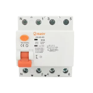 JVL65 63 4P Type MCB Residual Current Breaker 25A 63A 6KA 240V Modular Mounting Moisture Proof Dust Proof Industrial Safety