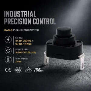 KAN 9A UL VDE CQC CERTIFIED Push Button Switch 10A 250VAC 2 Pin Toggle Switch Durable 10000 Cycles FLAME RETARDANT SECURITY