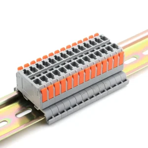 KC-PT4 2.5mm2 DIN Rail Terminal Block PA66 Material 24A 250V Rated Gray Quick Spring Push-in Wire Connectors