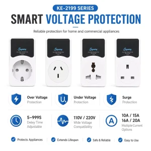 KE2199 Smart Power Protection Plug Socket Adjustable Delay Overvoltage Undervoltage Protector