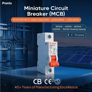 KORLEN 1P 16A 20A AC MCB C32 DIN Rail PA66 Miniature Circuit Breaker CE CB Certified 6kA 240 415V