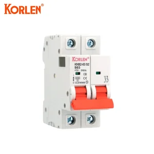 KORLEN 2P B Type 6kA 63A 415V Overload Whole House Electrical System DIN Rail PA66 CE Certified Miniature Circuit Breakers