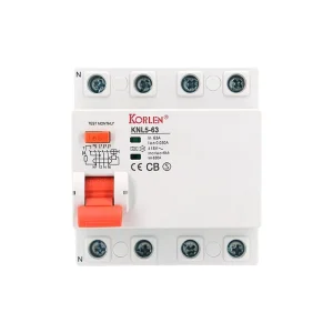 KORLEN KNL5 63 50 60Hz 2P 63A 100mA 415V 6kA PA66 RCCB for Household Electronic Equipment Residential Commercial Industrial