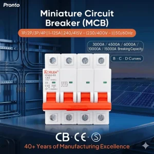 KORLEN Mini Circuit Breaker KNB5 63 4P 1 63A C Curve AC PA66 Material CE Certified 6kA Breaking Capacity 240 415V DIN Rail IP20