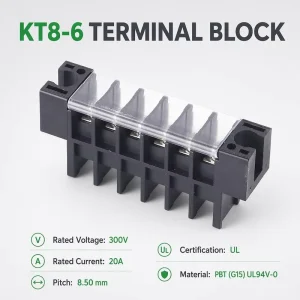 KT8-6 High Current Fence Terminal Block 100A Energy Storage Lithium Battery Power Screw Connection Copper Contact Model 22~12AWG