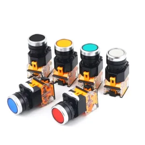 LA38-11 Latching Push Button Switch 22mm LED IP65 24V Self-locking Silver Dot 1NO1NC Emergency Stop Switch Button