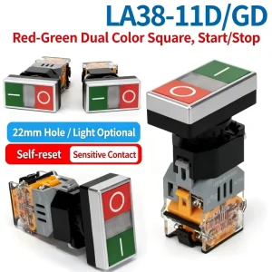 LA38-11D/RG Push Button Dual Key Self Resetting Start Stop LED Illuminated Flat Head Switch 22mm