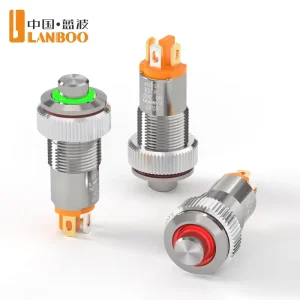 LANBOO 8B 10B Series Metal Mini High Head Button Switch Latching Momentary 1 Normally Open With Connector