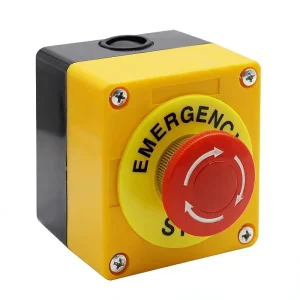 LAY37 Emergency Stop Push Button Switch Box 22mm 1 Hole Yellow Control Station IP65 Waterproof Industrial 10A 1NC 1NO
