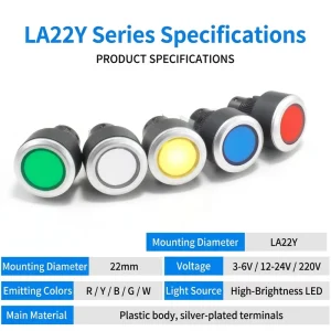 LED Plastic Circular Indicator Light Waterproof and Anti-Interference 16/22mm Electrical Cabinet Power Signal Light 12V 24V 220V