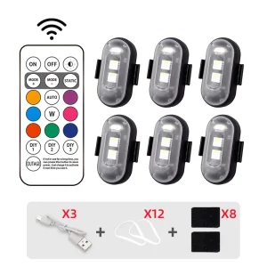 LED Strobe Light Remote Control USB Rechargeable Cars Modified Drones Aircraft 8pcs set