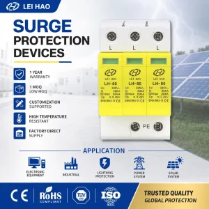 LEIHAO Factory SPD Surge Protector 30KA 60KA AC Surge Protection Devices 385V 3P T2 Lightning Solar System Protection IEC