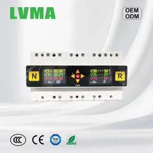 LMGQ8 ATS 3 Phase Dual Power Automatic Transfer Switch 2 In 1 Out Over Voltage Protector with LCD V A Hz Temp Monitoring