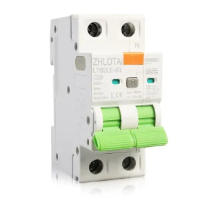 LT2LE 80 RCBO Residual Current Circuit Breaker 2P 16A 63A 230V PA66 IP20 Protection 6kA 10kA Breaking Capacity 35mm