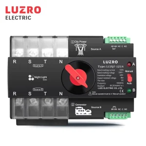 LUZRO Din Rail 3 Phase ATS 4P 63A 100A 125A 110V/120V Dual Power Automatic Transfer Switch 10kA Breaking Capacity Uninterrupted