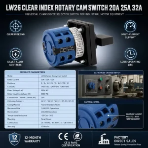 LW26 20A 32A Universal Rotary Selector Switch 3 Phase Manual Changeover Cam Switch for Motor Control CE RoHS