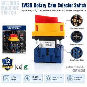 LW30 20A 25A 32A Load Break Switch 3 Pole 2 3 4 5 Positions Rotary Cam Selector Switch for MIG Welder Voltage Power Control