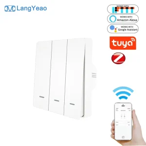 LangYeao Zigbee Smart Switch EU Standard 86 Type No Capacitor Needed Works with Tuya Alexa Google Home 1/2/3 Gang Wall Lights