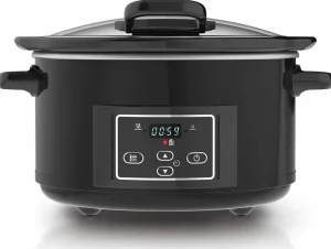 Lift Serve Digital Slow Cooker 4.7 Liters Serves 5 Tempered Glass Lid Programmable Timer Household