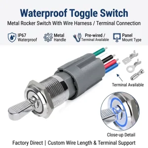 Lighted Metal Toggle Switch Heavy Duty Waterproof IP67 Momentary Latching Lever Switch for Racing Car Boat Truck Dash Panel