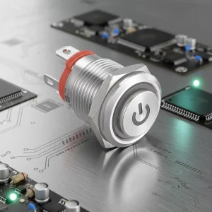 Locking Push Button Switch 10A Stainless Steel Power Symbol LED Bi-Color 12V DC IP67 IP65 CE for Outdoors Battery Control