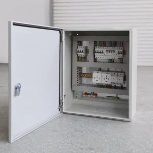 Low Voltage Power Distribution Box with Optional Breakers and Socket Outlets for Workshop Use