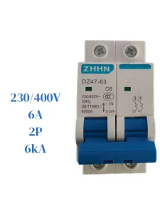 MCB Mini Circuit Breaker ZHHN DZ47 63 2P C6 230 400V AC 6kA Breaking Capacity