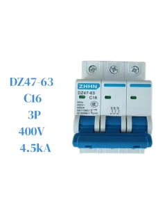 MCB Mini Circuit Breaker ZHHN DZ47 63 3P C Curve 16A 400V AC 4.5kA Breaking Capacity