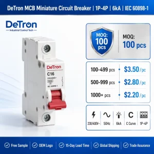 MCB Miniature Circuit Breaker 1P 2P 3P 4P 6kA 10kA High Breaking Capacity IEC EN Certified Rail Mounted Type B C D Residential