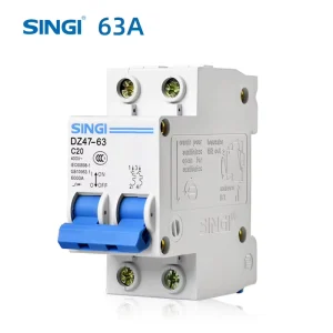 MCB Miniature Circuit Breaker Safety Electrical Disjuntor Disjoncteur DC DZ47-63 2P 63A PA66 230/400V 4.5KA Rail Mounting