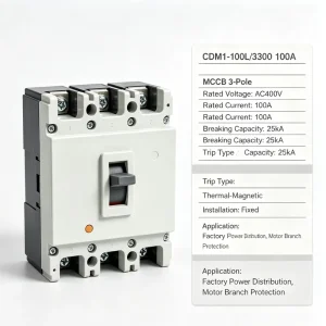 MCCB Molded Case Circuit Breaker CDM1-100L/3300 3P 100A AC400V 25kA Thermal-Magnetic Trip Unit