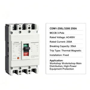MCCB Molded Case Circuit Breaker CDM6SEV Series 35kA Breaking Capacity Thermal Magnetic Trip 3P 250A AC400V