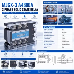 MJGX 3 A48880A Three Phase Solid State Relay 80A AC Control AC SSR 80 250VAC Input 480VAC Load for Industrial Automation Control
