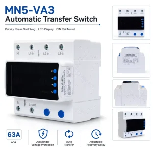 MN5 VA3 63A Automatic Transfer Switch DIN Rail Single Phase Priority Phase Selector with LED Display