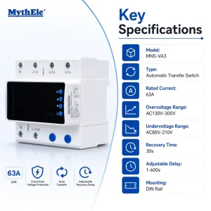 MN5-VA3 AC 63A Automatic Transfer Switch with Adjustable Recovery Delay and Voltage Protection
