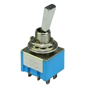 MTS 202 F1 Red Blue Base ON ON Miniature Toggle Switch with 6 Solder Terminals and Metal Flat Handle OEM ODM Manufacturer