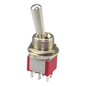 MTS 202 L1 R Red Color 6A 125V 6 Pin DPDT ON ON Toggle Switch with Solder Terminals and Large Handle for Car