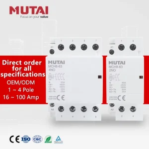 MUTAI Factory 16A 20A 25A 32A 40A 63A 100A Household Magnetic AC Contactor 12V 24V 36V 110V 220V 240V 380V COIL